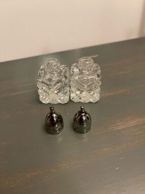 Crystal Salt and Pepper Shakers Japan Glass 2" Antique